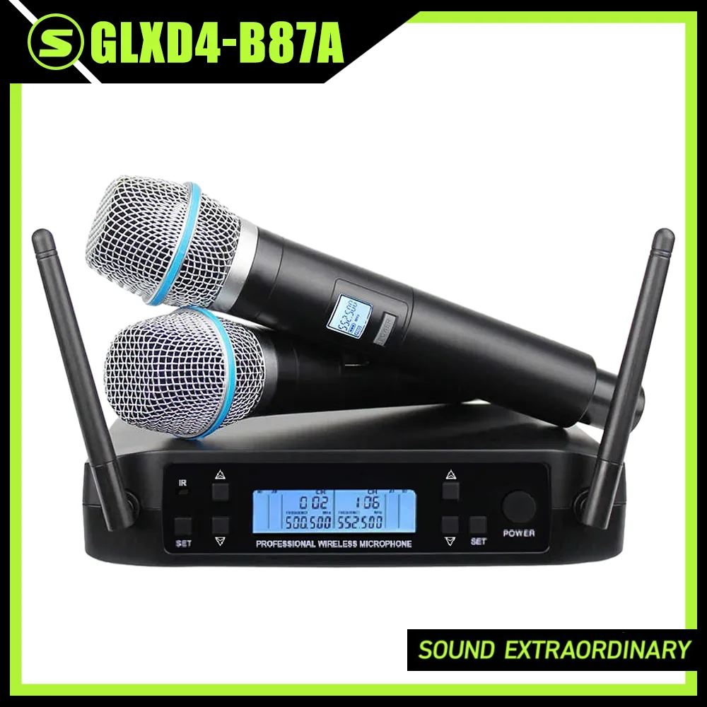 Professional Dual Wireless B87a Microphone System UHF GLXD4 Dynamic Dual Handheld Mic for Stage Karaoke Singing Speech Wedding