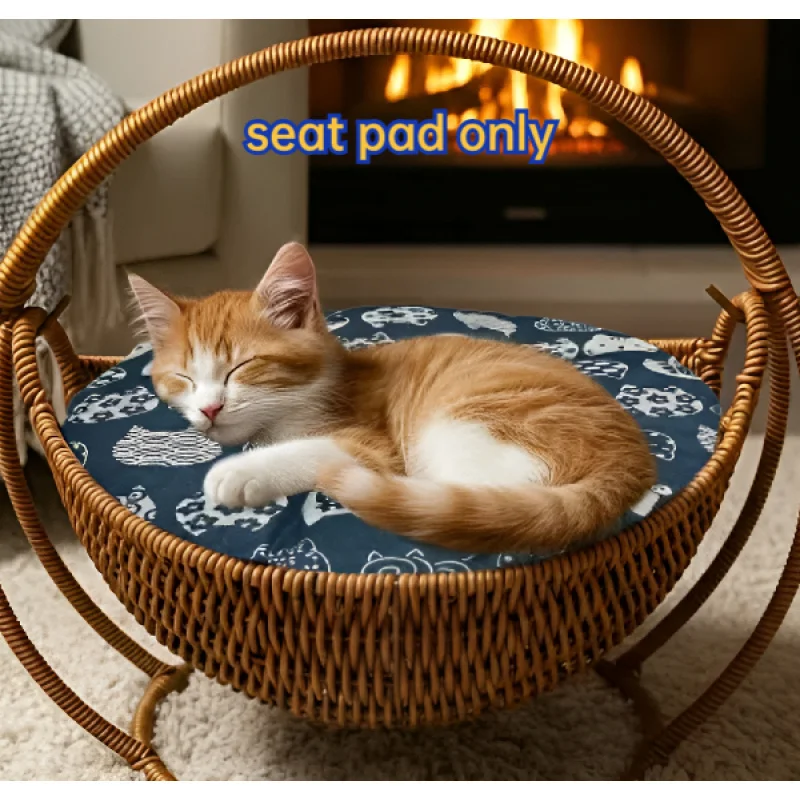 Rattan Weaving Cat Basket Bed With Soft Cushion Round Donut Design Cozy Warm Comfortable Sleeping Nest For Cats And Dogs