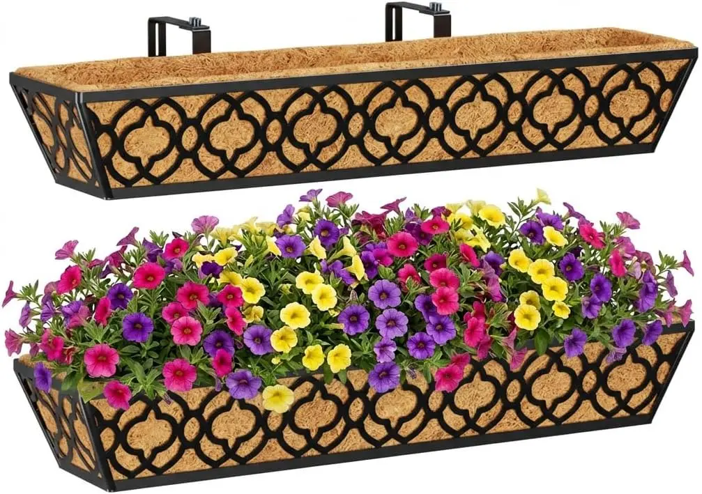 

Large 30'' Window Box Railing Planter with Coco Liner, Outdoor Flower Boxes for Deck Fence Porch Patio - 2 Pack