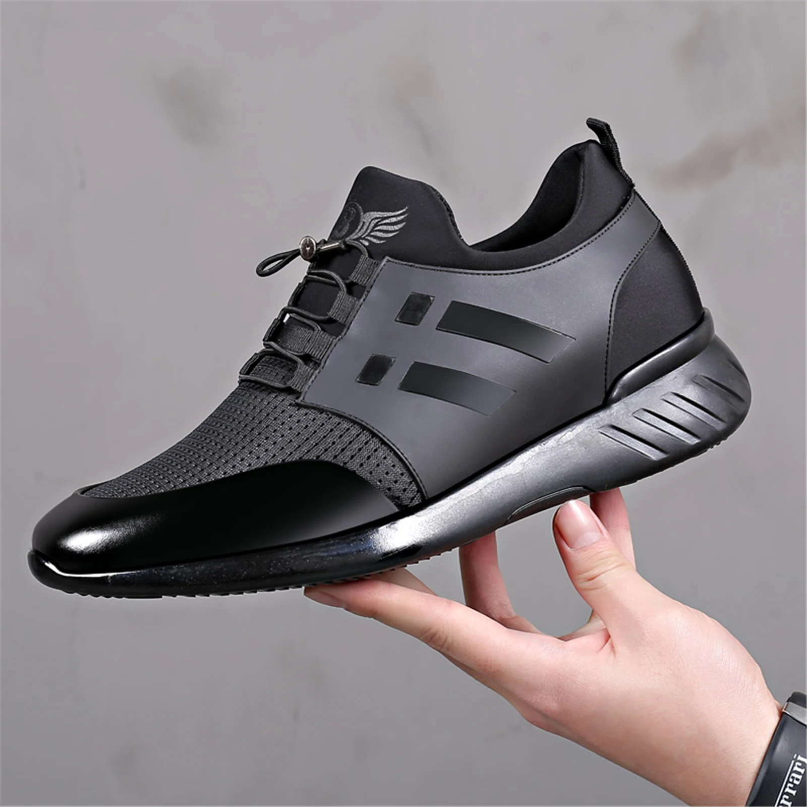 2024 YEWNUW Comfortable Sneakers For Men Running Shoes Elastic Breathable Shoes Monochrome  Casual Shoes