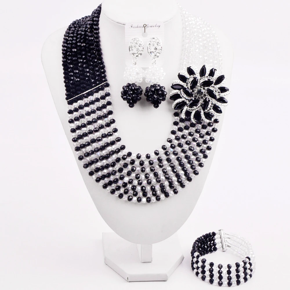 Black Clear AB Crystal Bead African Jewelry Set