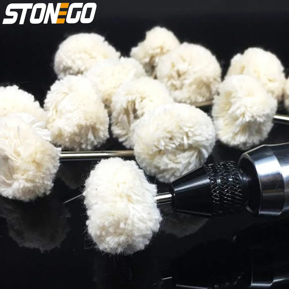 STONEGO 10PCS Wool Wheel Polishing Head - 3mm Shank - Buffing Polishing Jewelry Metals - Rotary Tool Accessories