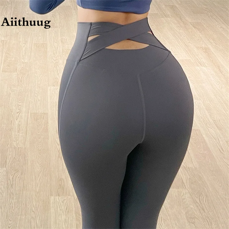 

Aiithuug Women Yoga Leggings Cross Back High Waist Yoga Pants Buttery Soft Peach Butt Lifting Gym Tights Workout Sports Capris