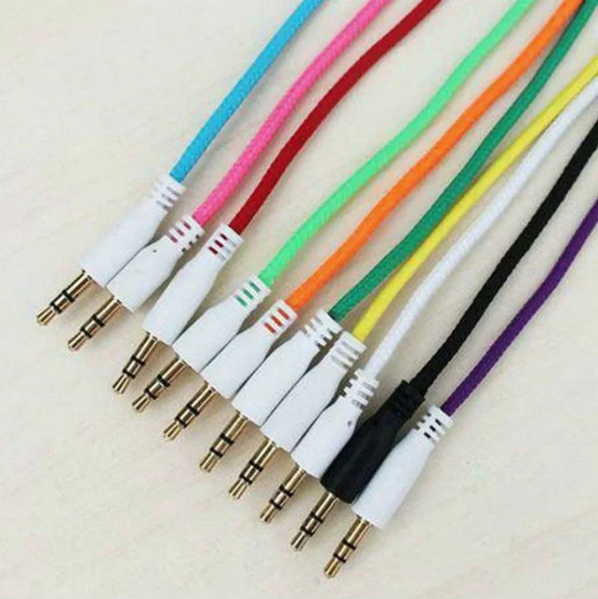 300pcs 1m 3.5mm Jack Audio Cable Fabric Male to Male Car Aux Cod For Mobile Phone MP3 Laptop Headphone Speaker Wire