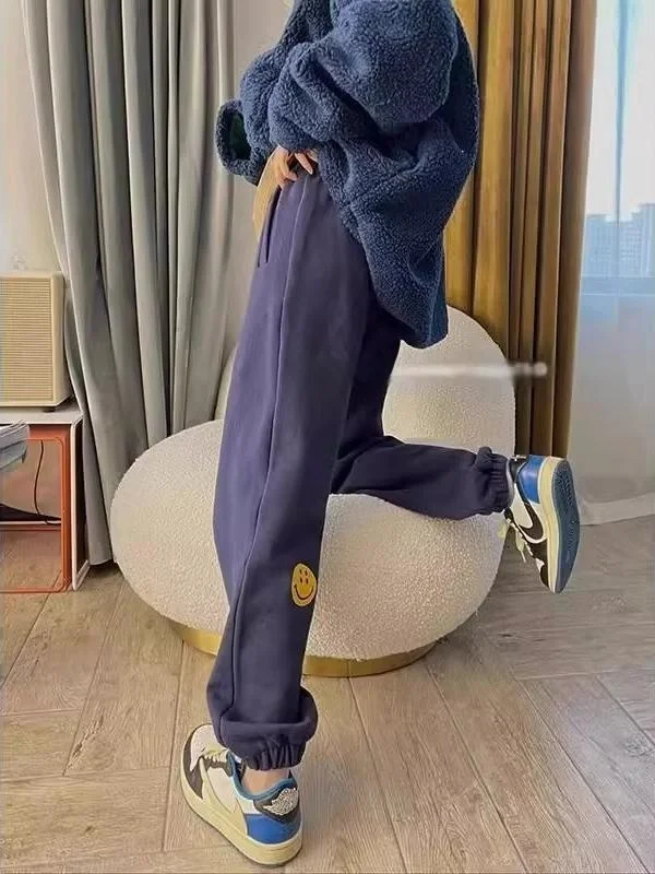 plus Size 300 Pounds Student Casual Sports Sweatpants Women's Autumn Winter High Waist Loose Slimming Fleece Cuffed Harlan Pants