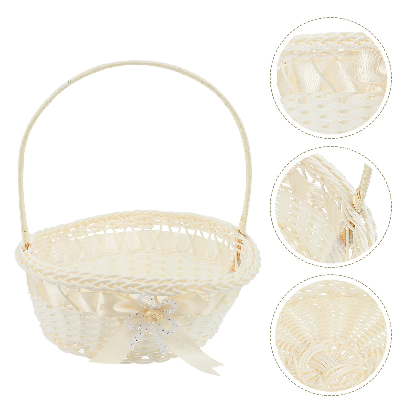 

Girl Woven Flower Basket Bride Seagrass Storage Baskets White for Picnic Plastic Wicker Hand-held