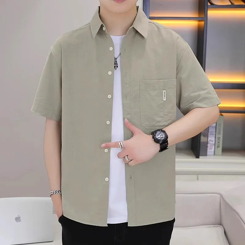 

Loose Men's ort Sve irt Casual Summer Faionable Workwear Outerwear Breathable Stand Fit Collar Button down