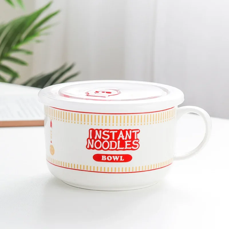 Bol à nouilles japonais en céramique avec couvercle et poignée, grande capacité, Design mignon pour 