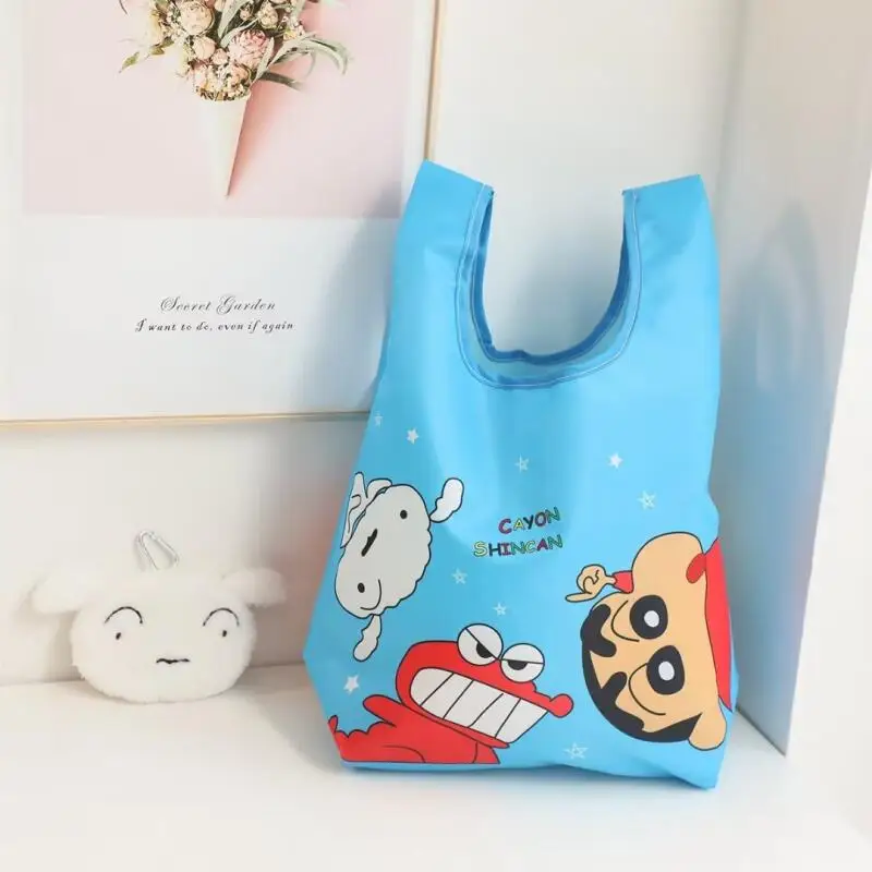 귀여운 만화 크레용 신짱 접이식 쇼핑백 휴대용 대용량 보관 가방 레저 운반 가방 숄더백