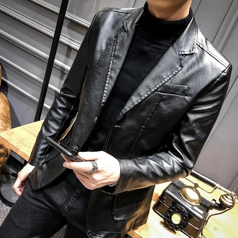 Plus Size 4XL 5XL PU Jacket Men Solid Color Leather Coat Jacket Casual Motorcycle Biker Coat Leather Jackets Male Big Size 6XL