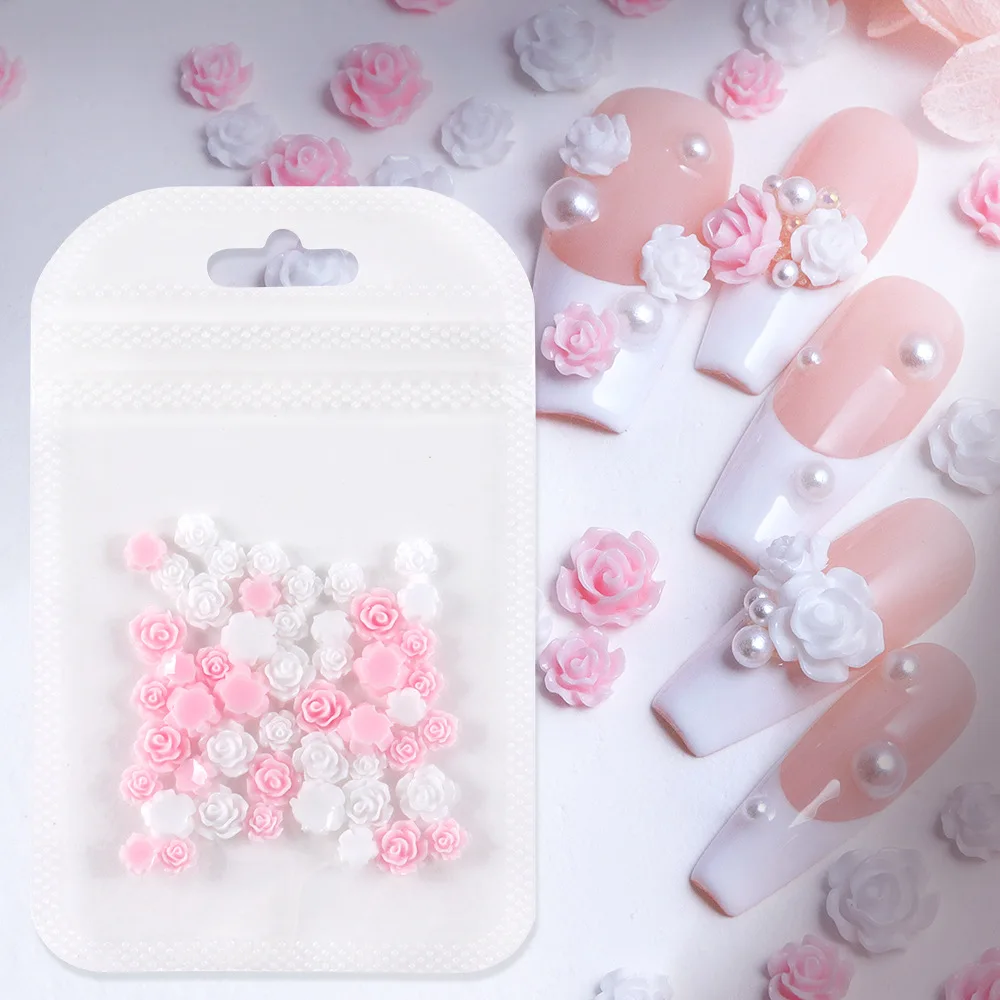 

50pcs Pink White Camellia Nail Art Decoration Japanese Korean Mix Nail Charm Design Flowers Parts Manicure Resin DIY Accessories