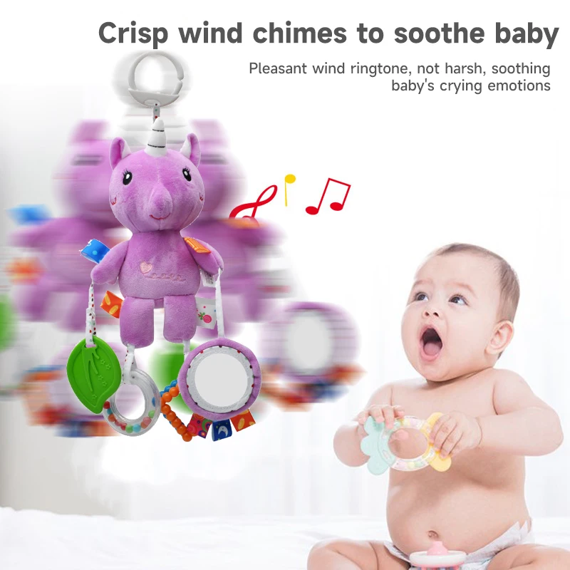 0-12 Months Newborn Baby Cartoon Animal Bell Toys Removable Car Seat Crib Travel Plush Animal Wind Chime With Sensory Toys Gift