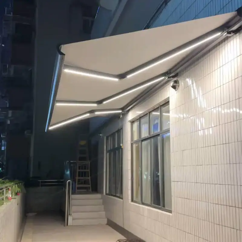 Modern Fashionable Wall Mounted Sunshade Equipped with LED Lights All Weather Canopy Electric Outdoor Full Cassette Awning