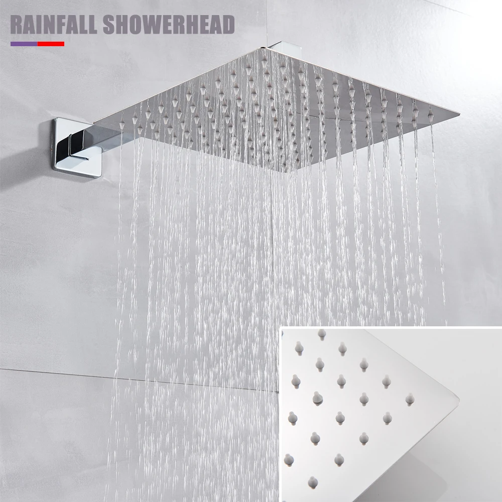 Chrome Thermostatic Bathroom Shower Faucet Set Rainfall Bathtub Shower System With Lift Fixed Rod Mixer Tap Wall Mounted