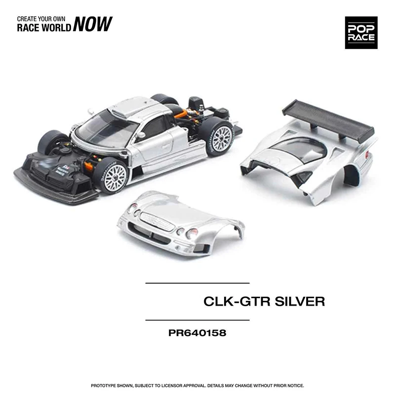 Voorverkoop 1:64 POP RACE CLK GTR C297 Zilver Diecast Diorama Automodel Speelgoed