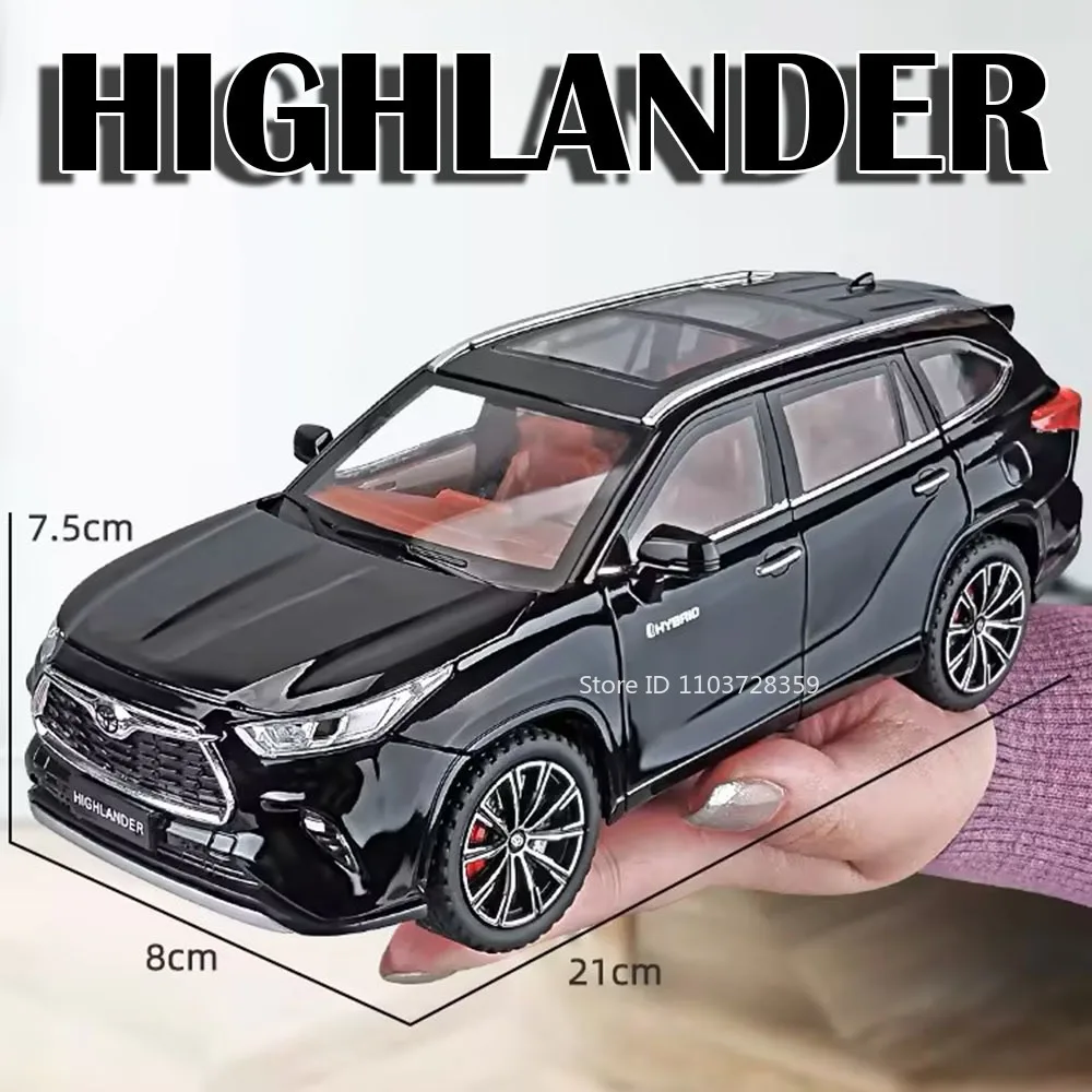 1:24 Scale Highlander RAV4 Toy Model Miniature Cars Alloy Diecast Sound Light Doors Opened Pull Back Shock Absorption Boys Gifts