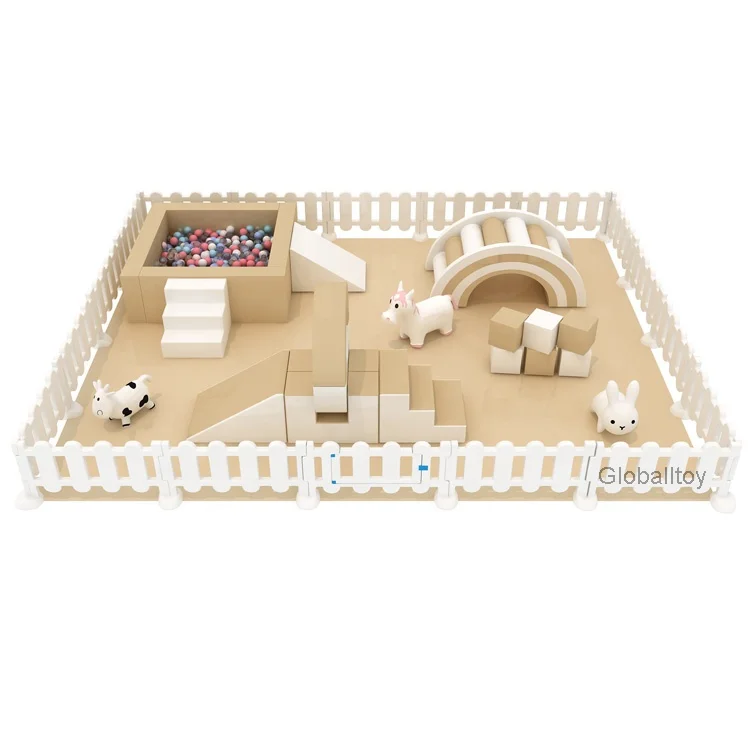 Luxurious White Beige Soft Game with 8 Feet X 8 Feet Big Ball Pit and Climbing and Sliding