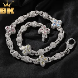 THE BLING KING Four Leaf Clover With Bead Locked Link Chain Necklace Micro Paved Cubic Zirconia Bracelet Hiphop Jewelry