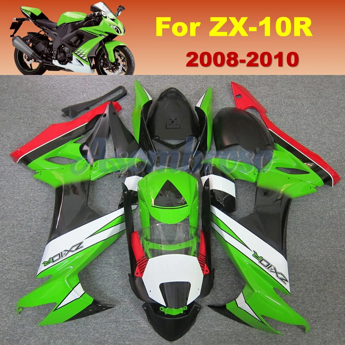 ABS Bodywork set Fairing Kit for Kawasaki Ninja ZX10R 2008 2009 2010 ZX 10R 08-10 ZX1000 Road Race Injiection  Fairings