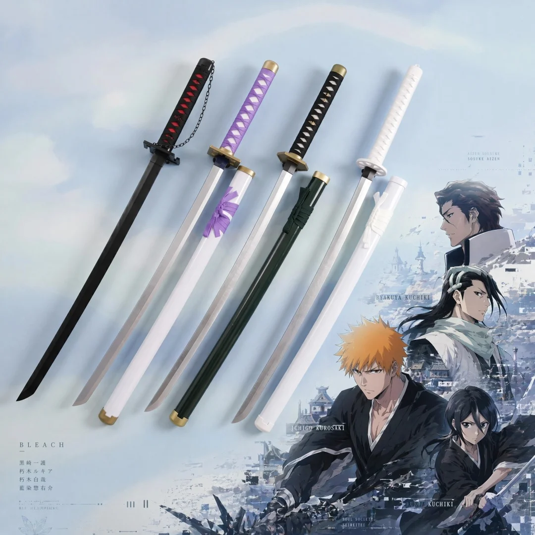 40inch Bleach Kurosaki Ichigo Zanpakuto Katana Anime Cosplay Prop Sword Knife Multiple Styles Japanese 1:1 Scale Wood Toy Gift