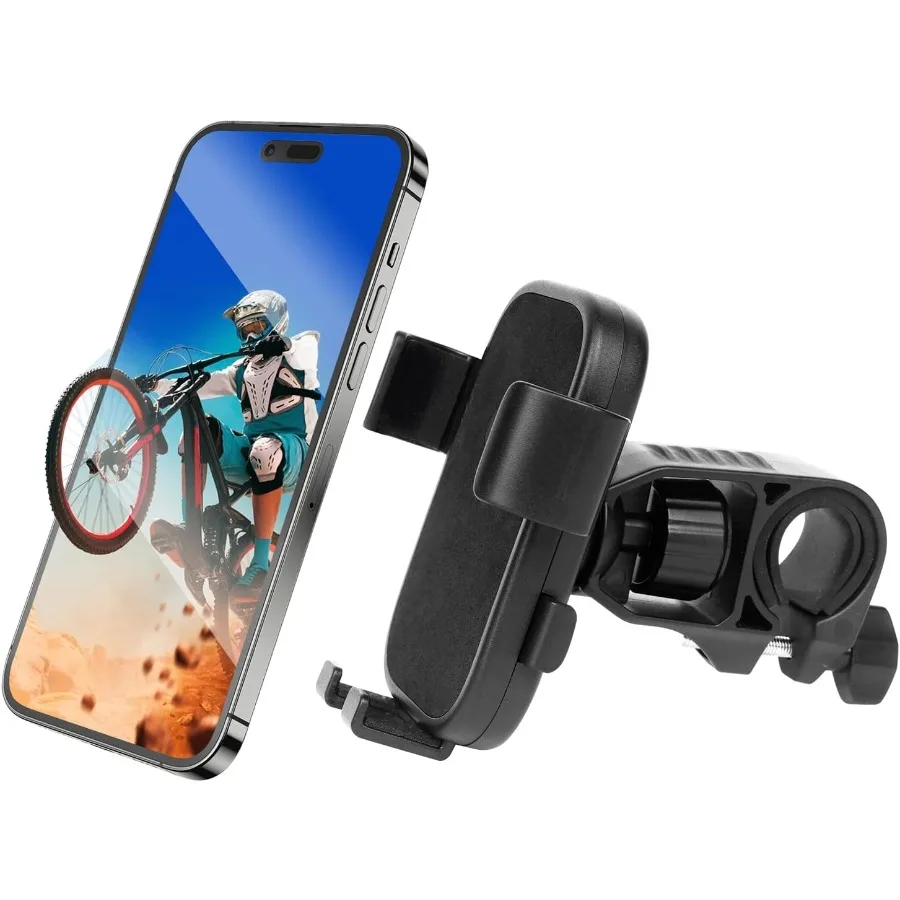 

Motorcycle Phone Holder Anti Shake Bicycle Phone Clamp for Road Ebike Scooter Stroller with One Hand Operation and 360 Rotation
