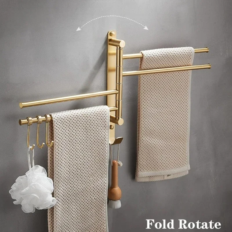 Wall Mount Swivel Foldable Towel Bar, Antique Brass & Gun Grey Bathroom Towel Hanger Rack
