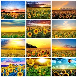 PhotoCustom Painting By Numbers For Adults Sunflower Flower Sea With Frame Picture Number Handmade Diy Decoration Art