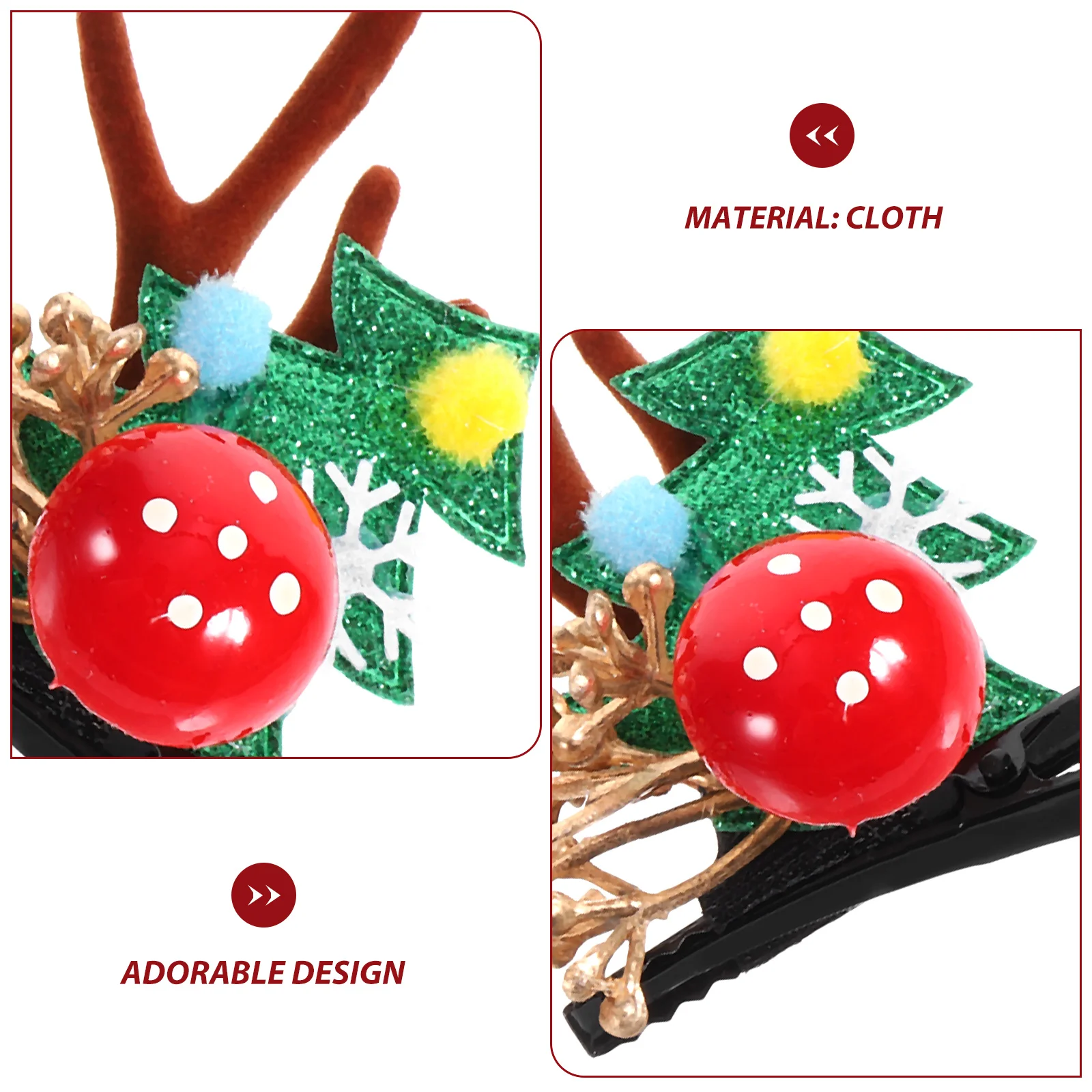 

2Pcs Antler Hairpins Stylish Deer Design Kids Clips Christmas Tree Themed Accessories Gifts for Girls Baby Hair Clips