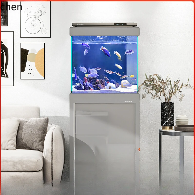 

HXL modern Chinese fish tank bottom filter ultra-white glass small square tank medium-sized ecological aquarium
