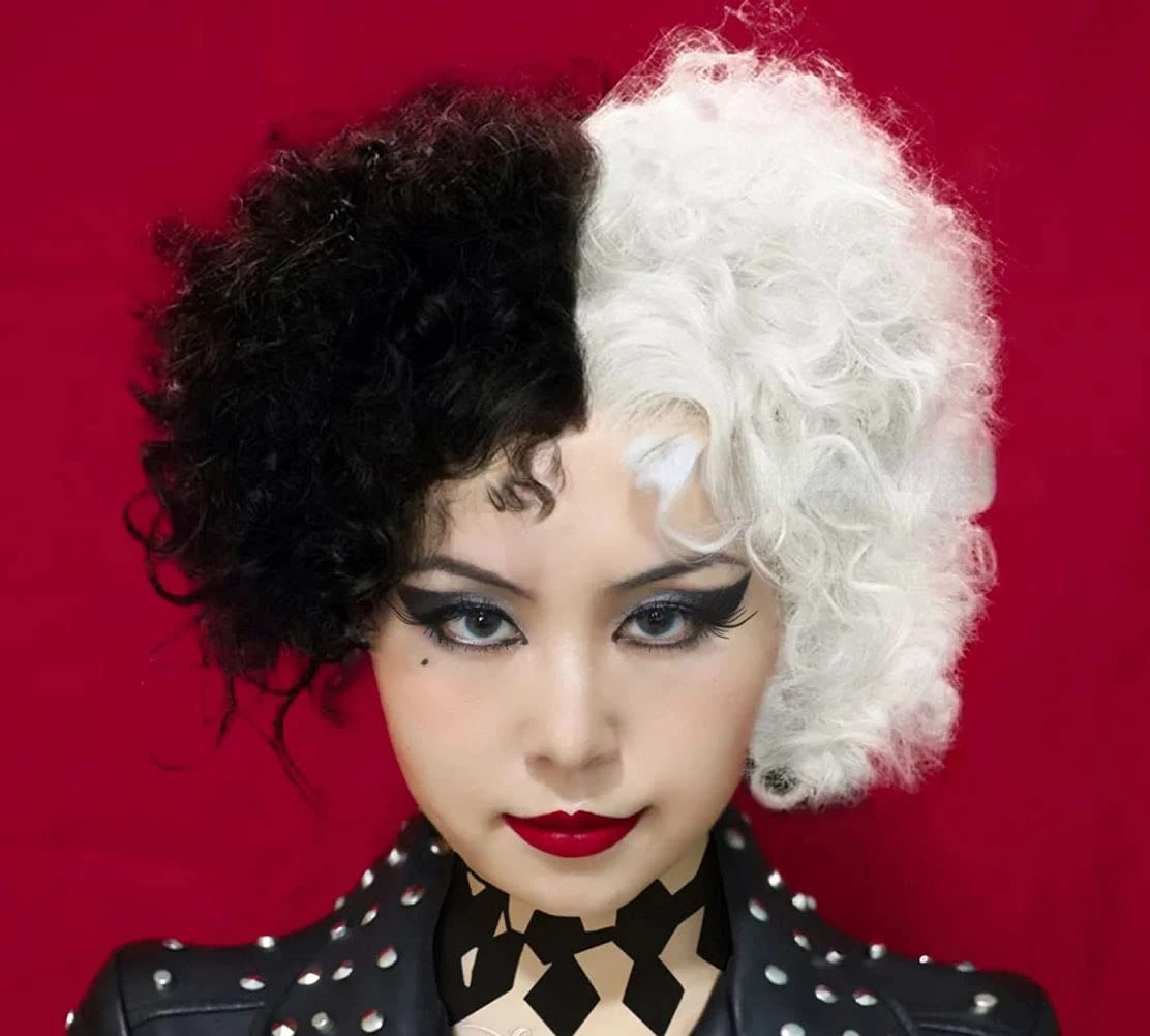 

Black White Wig Punk Wig 80s 90s Wig Short Curly Wig Two Tone Split Wig Afro Wig Half Black White Wig