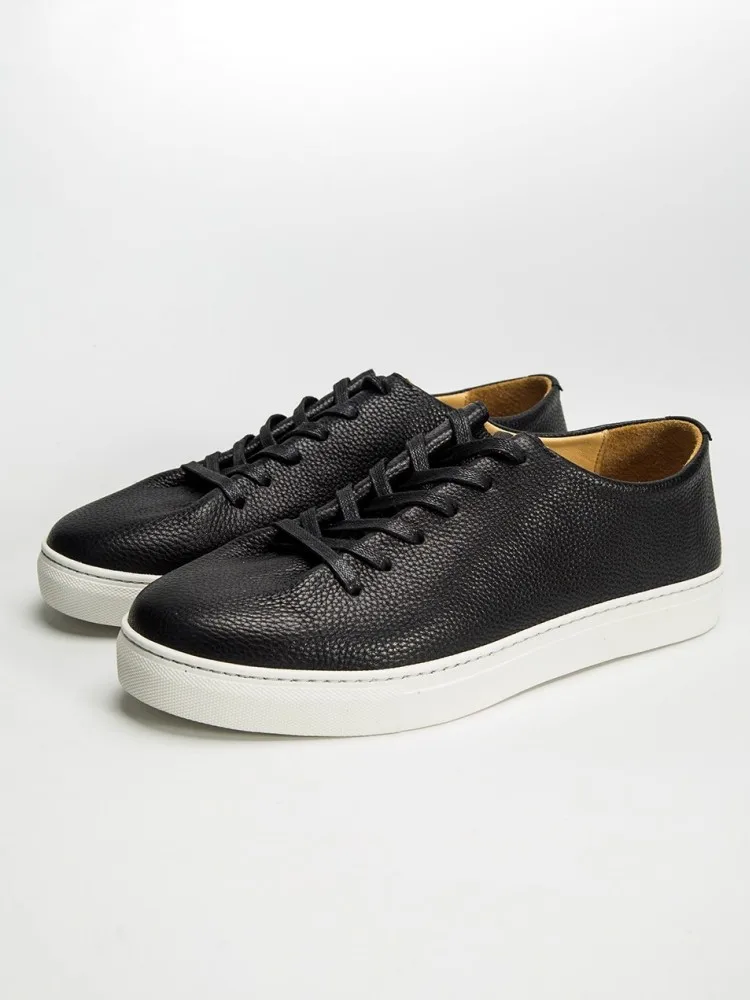 Mens Cowhide Genuine Leather Skateboard Shoes Lace Up Low Cut Thick Platform Jogging Sneakers Italian Design Autumn Casual Shoes
