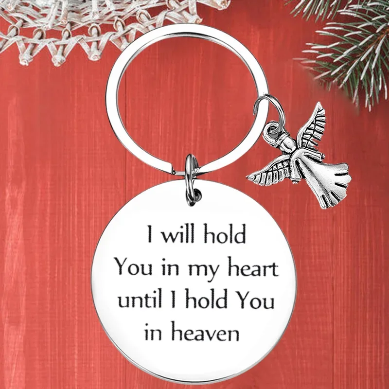 

Metal Memorial Day Veterans Bereavement Mourn Grief Keychain Pendant Angel Wing Key Chains I will hold you in my heart