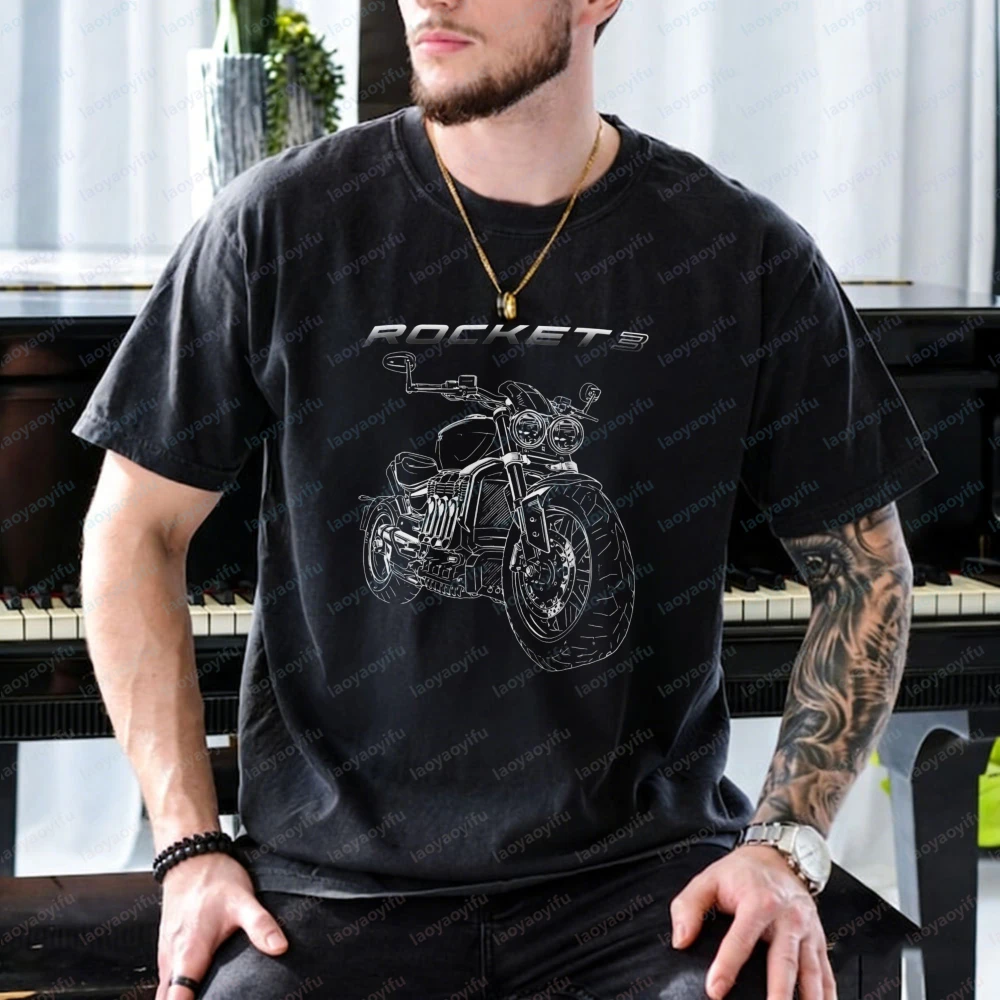Rocket 3 Motorrad-T-Shirt, Muscle Roadster Geschenk, 2500cc Inline Triple Tee Power Cruiser Rider Grafik-T-Shirt, Herren-Baumwoll-Oberteile