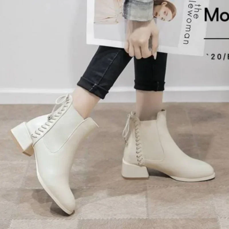 Round Toe Female Short Shoes Leather Booties Black Women's Ankle Boots On Promotion New In Offer Trend 2024 Hot Sale Fashion Pu