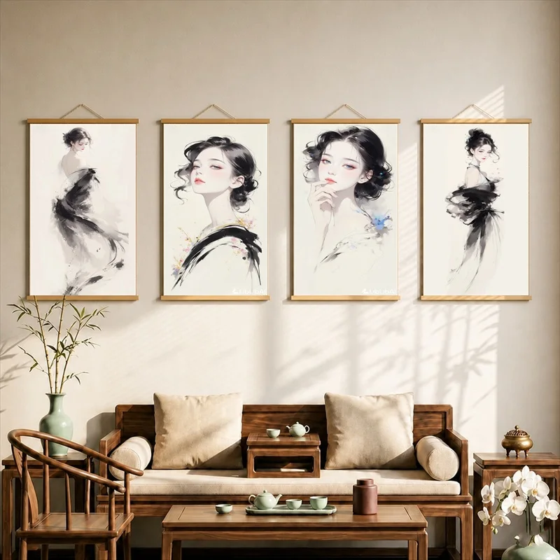Home Decor Wall Art Mindfulness Meditation Yoga Healing Hanging Scroll Zen Figure Artwork for Wellness Center Bedroom Homestay