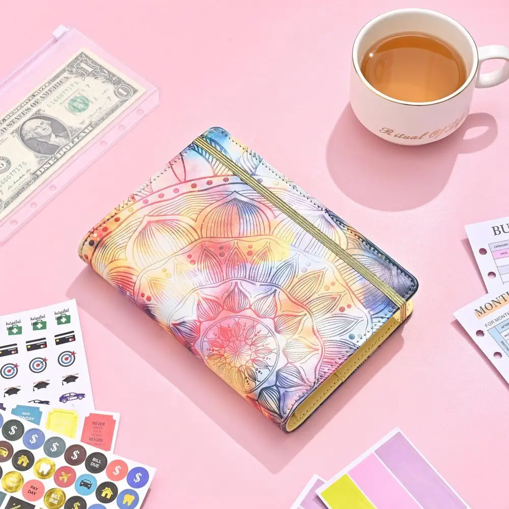 Daily Needs Organizer Flower Printed A6 Binder Stylish Multi-purpose Notebook with Zipper Envelopes for Cash Cards Savings