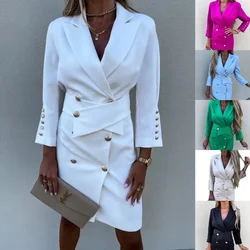 White Women's Jacket 2023 New in Business Casual Slim Long Sleeve Crop Blazers Dresses Sets Elegant Office Ladies Long Blazer