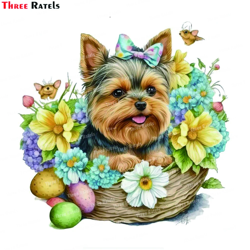

Three Ratels K832 Yorkshire Dog Easter Flowers Kid's Bedroom Decoration Wall Sticker Toilet Decal Gift Label
