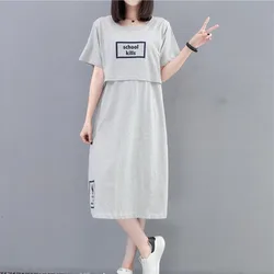 Maternity Nursing Dresses Fashion Cotton Short Sleeve Breastfeeding Tops Mid Long Thin Summer Mother Dress Skirt For Pregnant