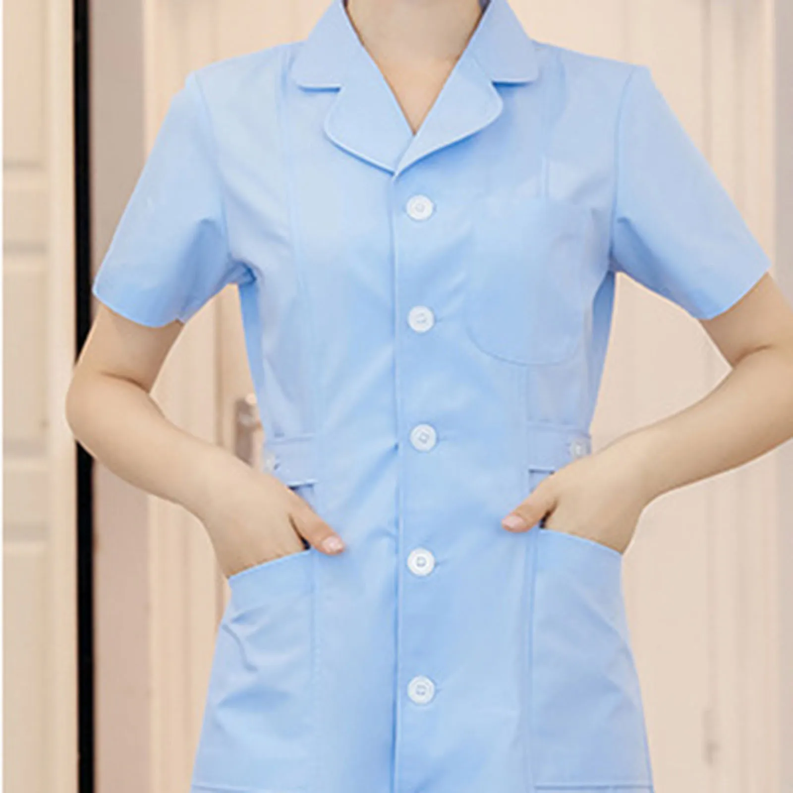 Basic Hospital Clinical Uniforms Scrubs Lab Coat Pharmacy Short Sleeve Nurse Doctor Dress Medical Robe Women Solid Uniforms