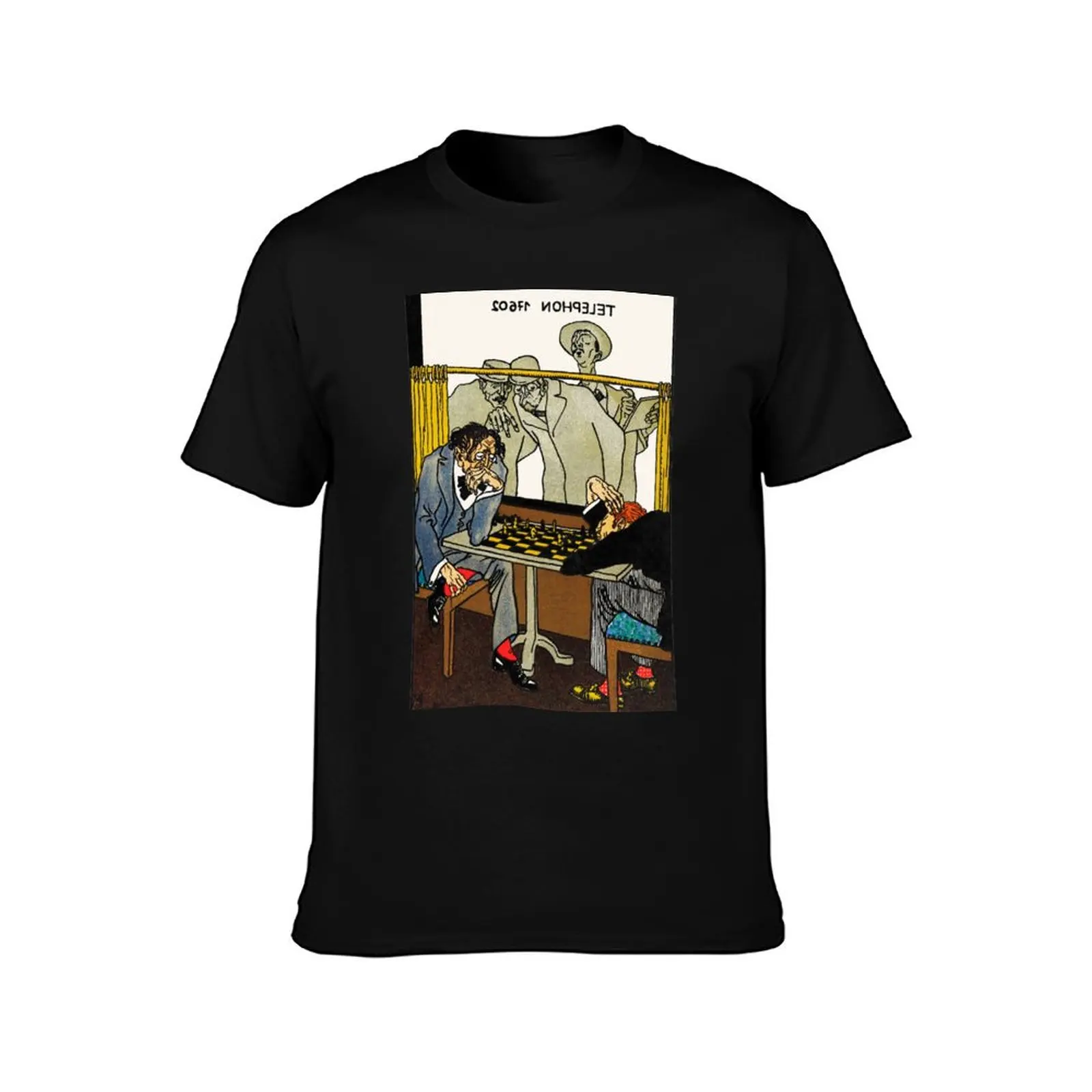 Viennese Café: The Chess Players Illustration by Moriz Jung T-Shirt Summer Casual Cotton Tee Oversized Streetwear Tops