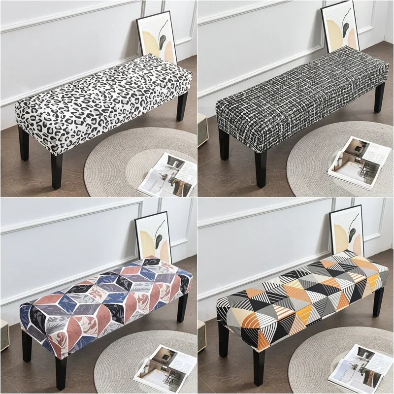 Leopard Printed Bench Cover Stretch Spandex Piano Stool Covers Rectangle Hotel Bed Long Stool Cover Bench Protector Slipcovers