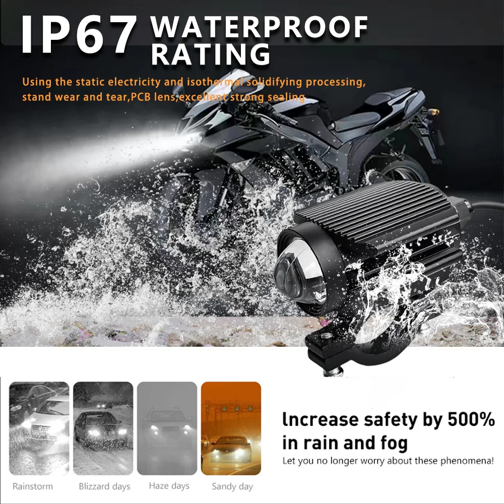 12V Additional Led Headlights For Motorcycle Fog Lights Lamp Auxiliary Spotlights Lense High/Low/Strobe Long Range Front Lights
