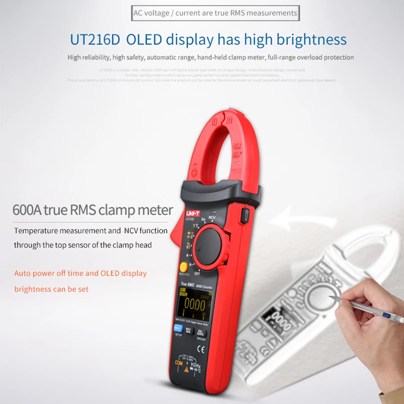 UNl-T Digital Clamp Meter UT216D AC DC Current Pliers Voltage Meter Amperimetric Clamp Capacitor Ammeter Frequency Tester