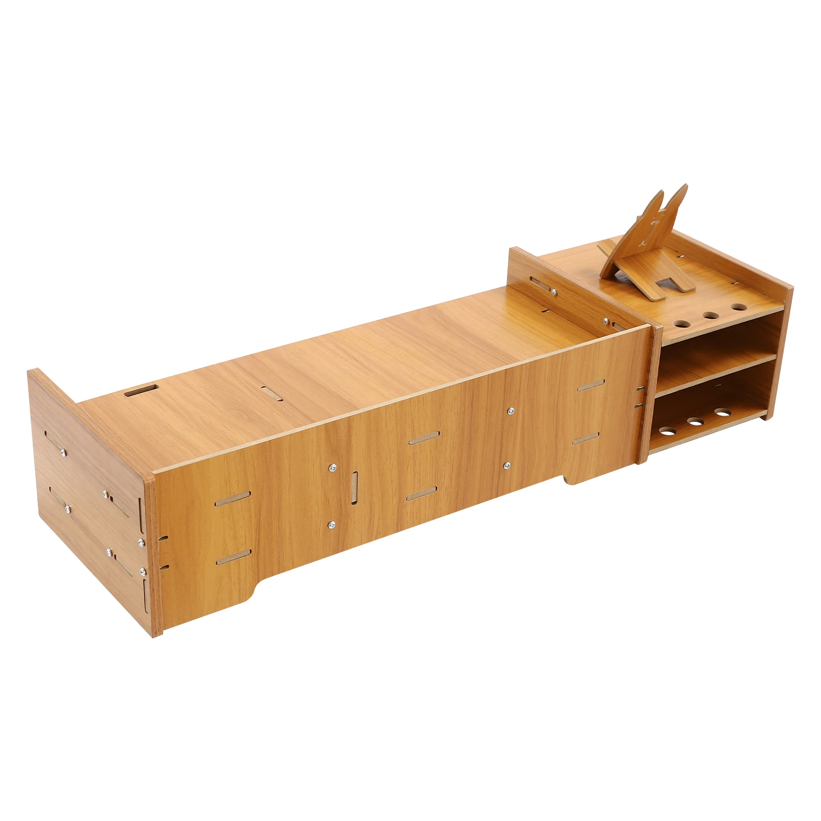 Wooden Desktop Storage Organizer, Computer Table Rack with Drawers