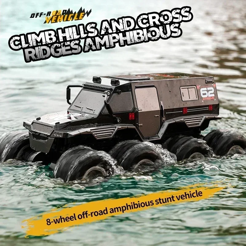 JJRC Q137 RC camiones 8x8 todoterreno impermeable 1:12 coche teledirigido anfibio grande, vehículo trepador de 2,4G juguetes regalo para niños