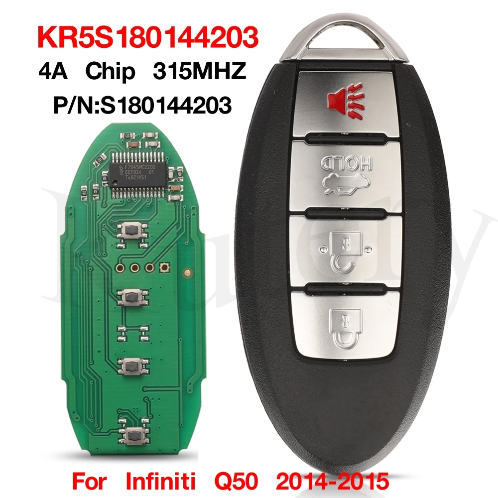 jingyuqin 4 Buttons KR5S180144203 315Mhz 4A Chip Smart Remote Car Key For Infiniti Q50 2014-2015 S180144203 285E3-4HD0C