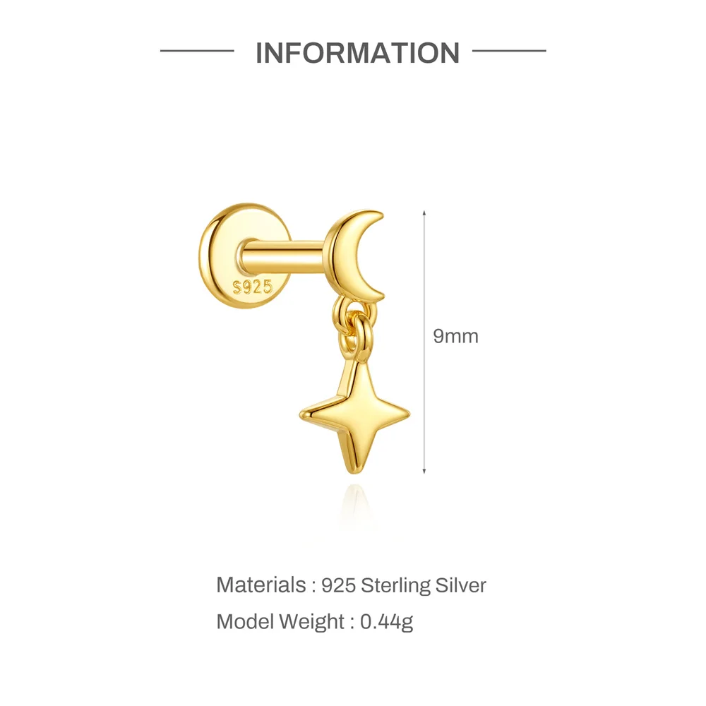 Aide 925 Sterling Silver Shiny Zircon Flat Back Cartilage Helix Threaded Piercing Earring Jewelry For Wedding Party Engagement