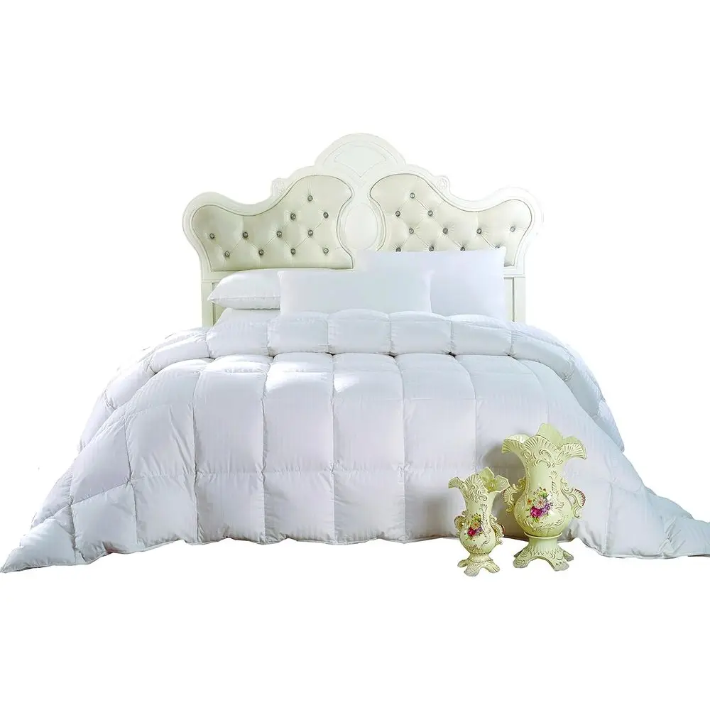King Size Light Down-Comorter 650-ill-Power 100% Cotton Shell 300TC - Stripe White