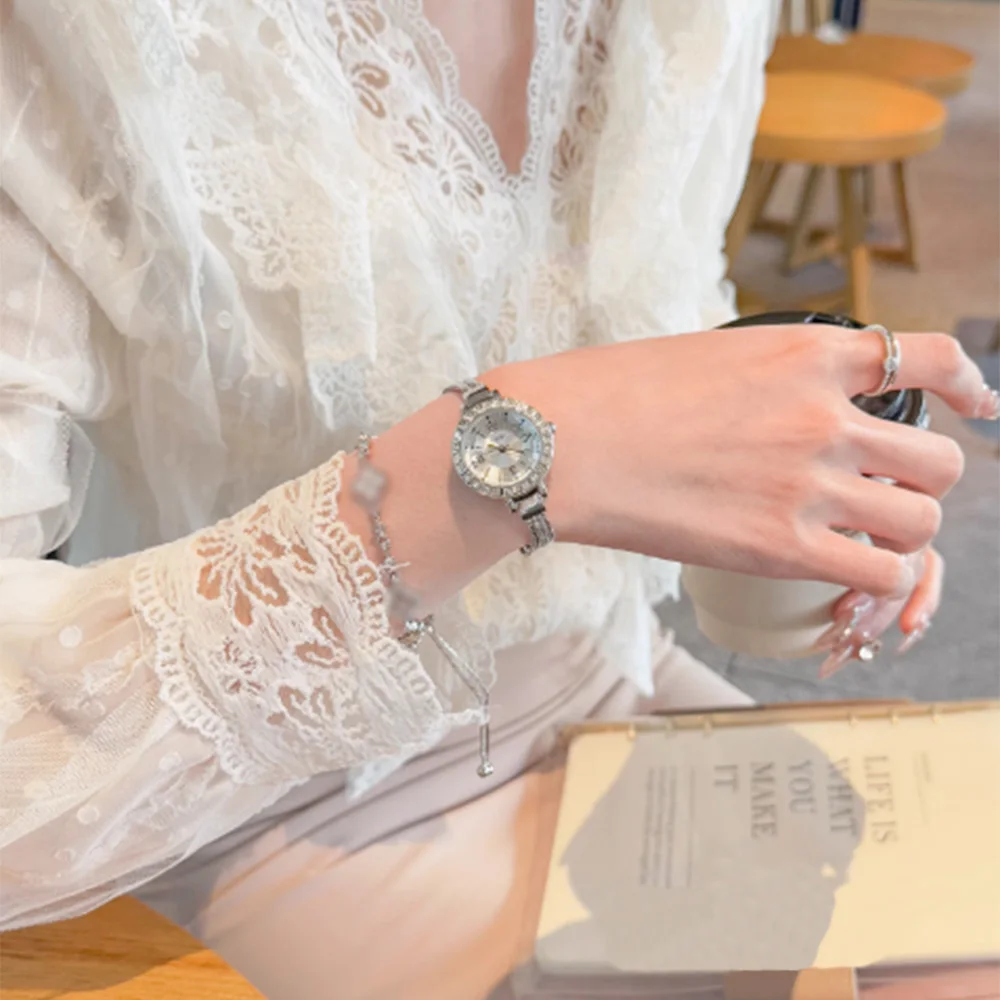 Fashion style minimalist luxury fringe bracelet with quartz watch for women‘s girl party gift jewlry wholesale